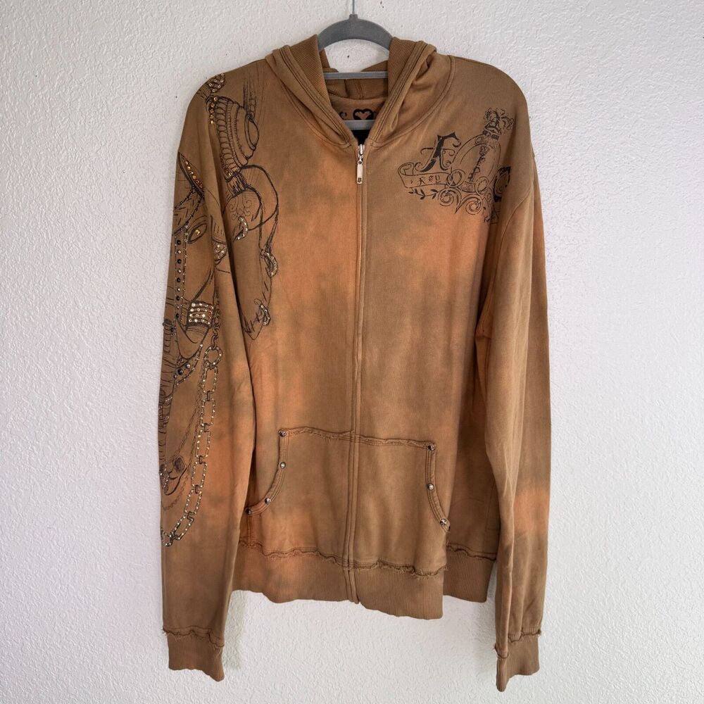 Y2K Jacket Mens XL Swarovski Elephant Tie Dye Zip Key Closet Grunge Streetwear